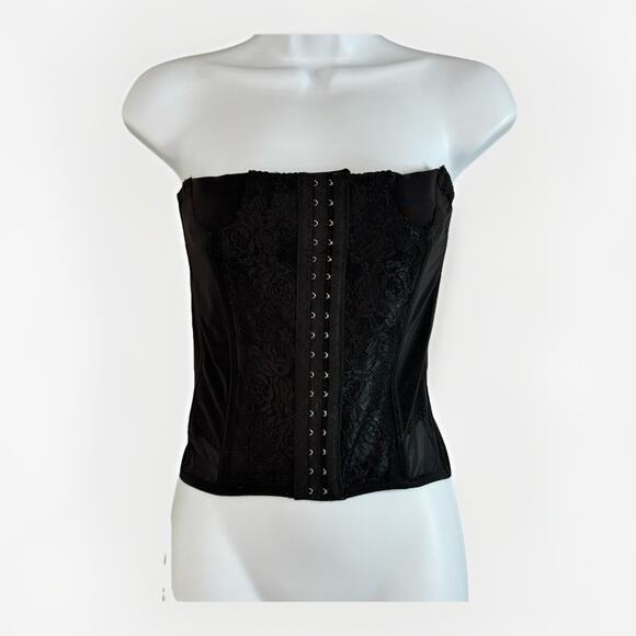 Unbranded Tops - Black Lace Mesh Corset Bustier Top S/M Strapless Gothic Y2K Grunge Edgy Clubwear